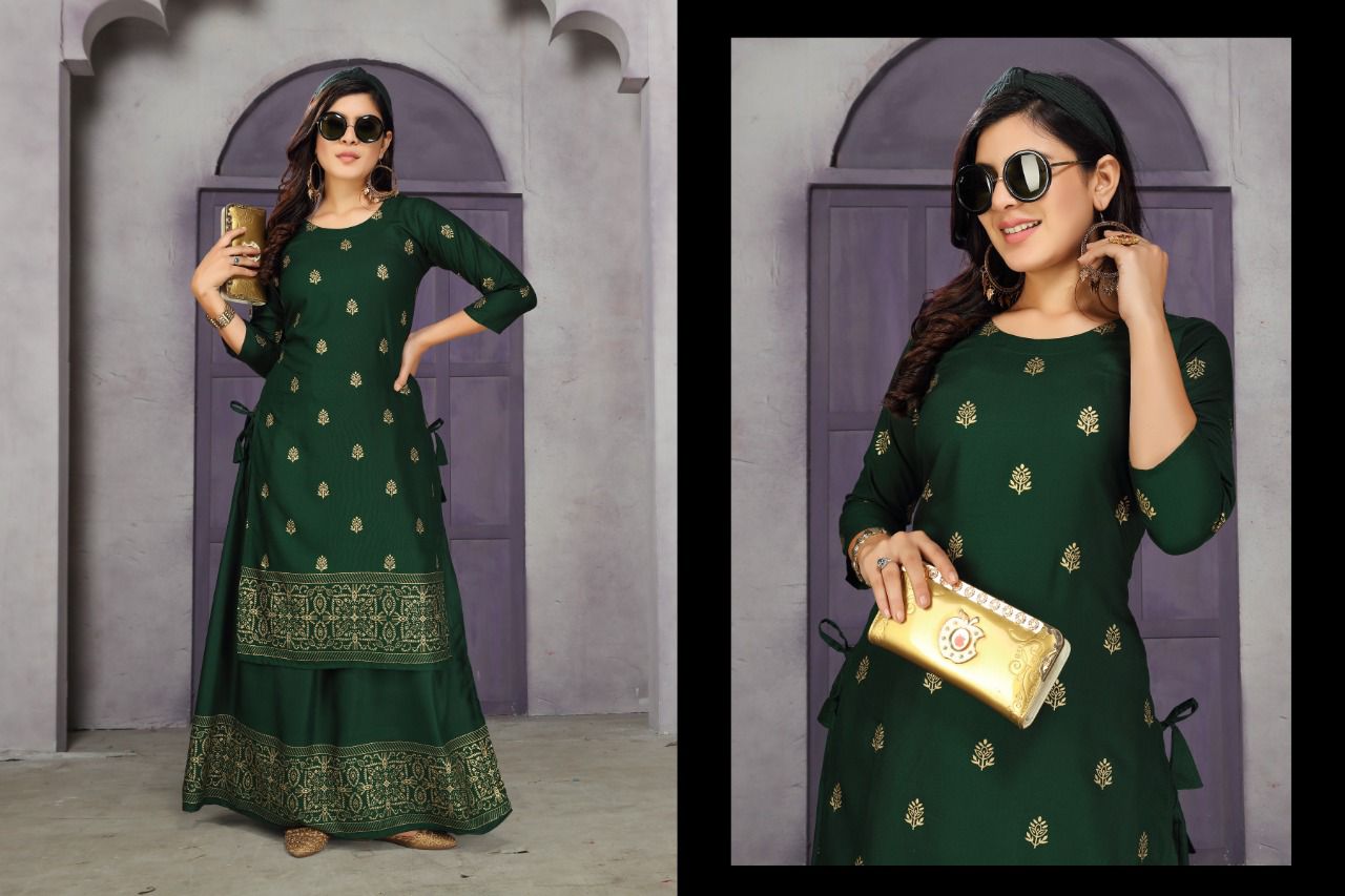 Golden Muskan 3 Heavy rayon Festive Wear Kurti With Skirt Collection